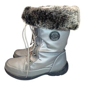 Rugged Outback Thermo-Lite Gray Lace Up Snow Boots Faux Fur Cuff US Size 8